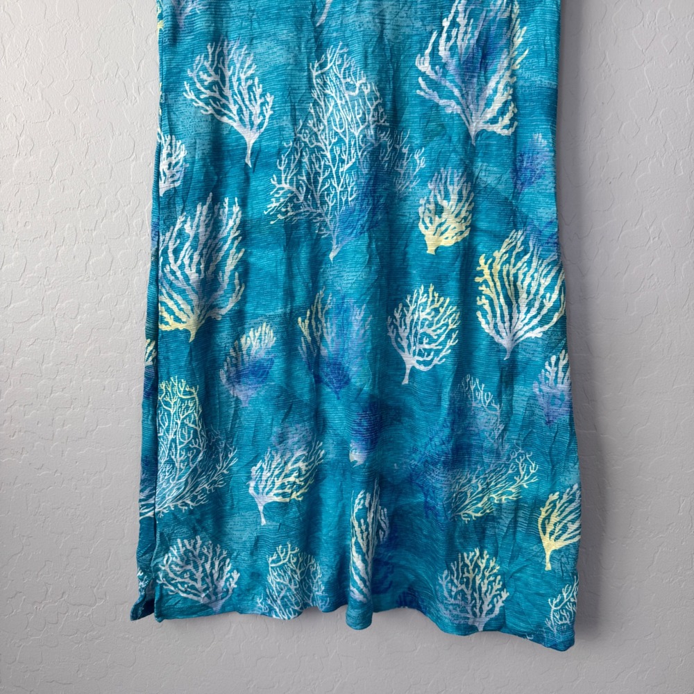 David‎ Cline Large Women's Teal Coral Print V Neck Short Sleeve Casual Dress - Picture 6 of 8